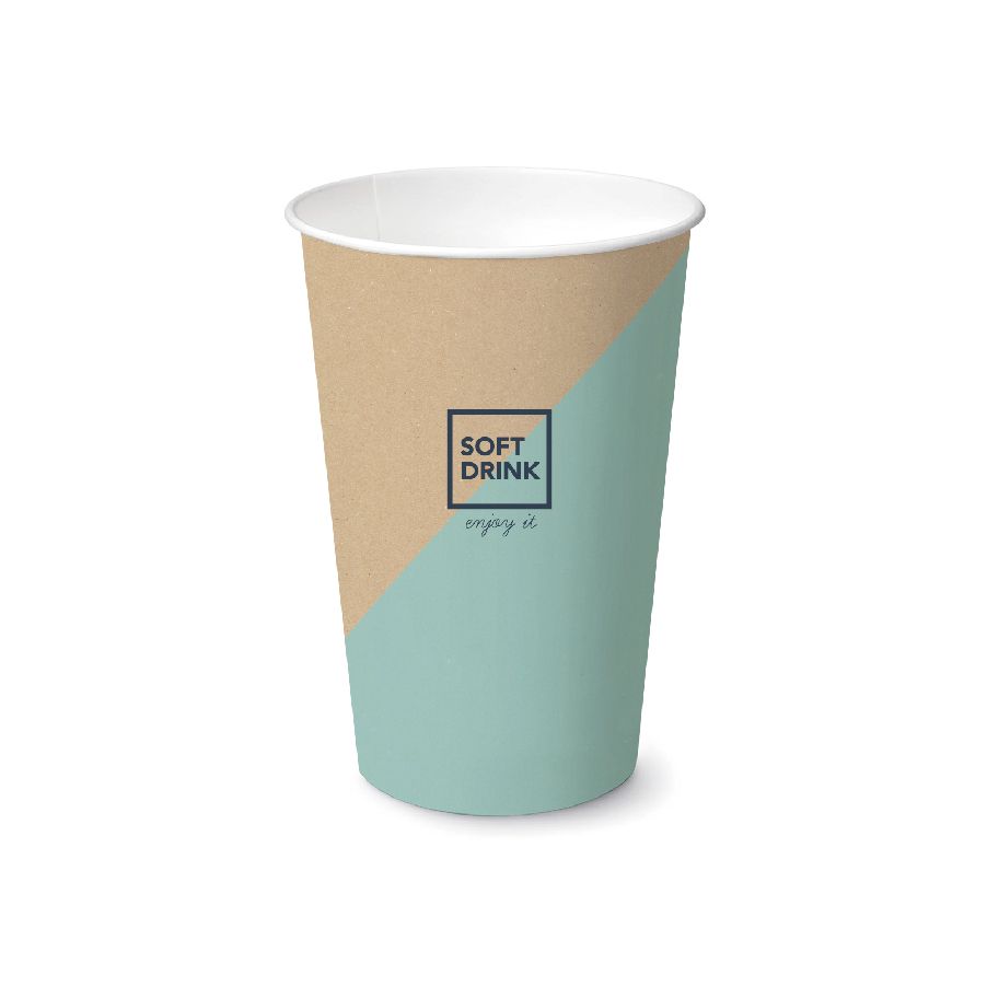 Vaso de cartón azul de 350 ml para bebidas frías.