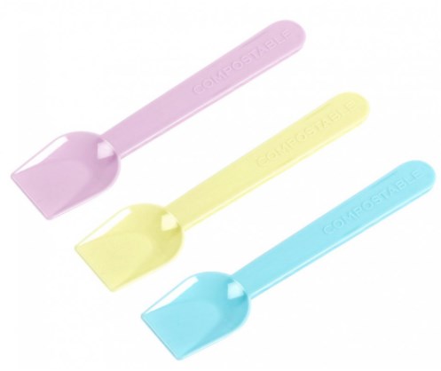 Cucharitas compostables de PLA para helado en colores surtidos