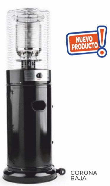 Estufa exterior a gas Tecna Corona Baja EH negra de 10 kW para terrazas.