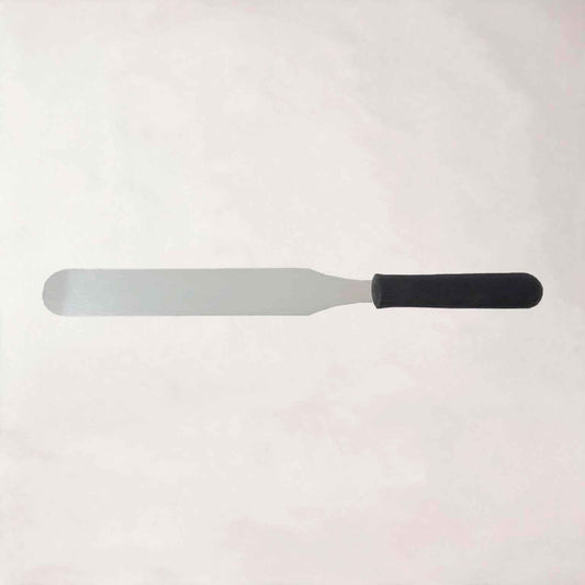 Espátula de acero inoxidable para creps de 25 cm con mango negro