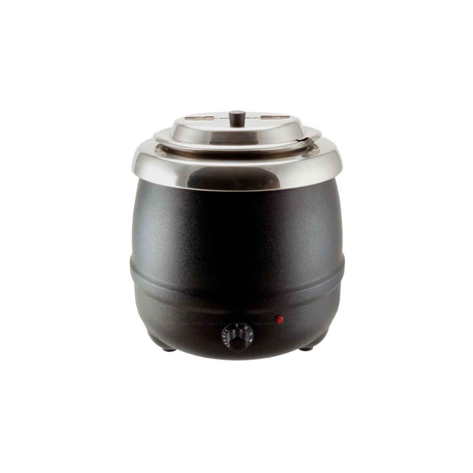 Marmita eléctrica negra Louis Tellier de 8 litros para sopa al baño maría.